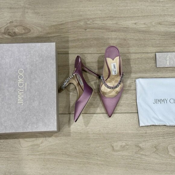 Jimmy Choo Bing 100 Lilac Satin EU 39 US 8.5 Light Purple Crystal Embellishment - Picture 3 of 15